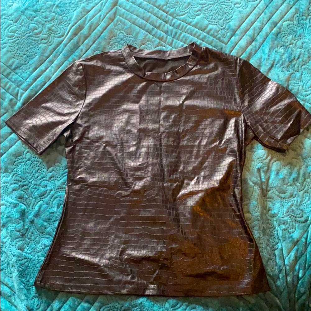 Patent Crocodile Leather Crew Neck Tee